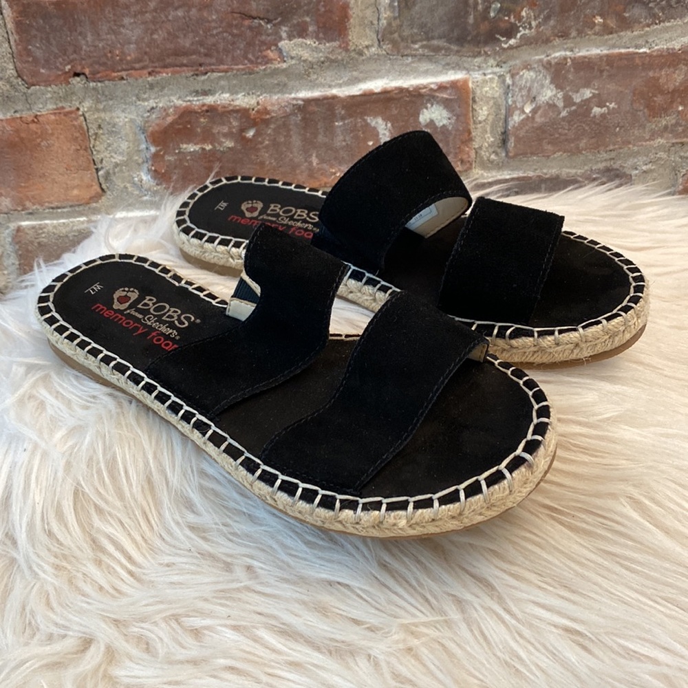 Bobs from Sketchers Black Suede Sandals, Size 7
